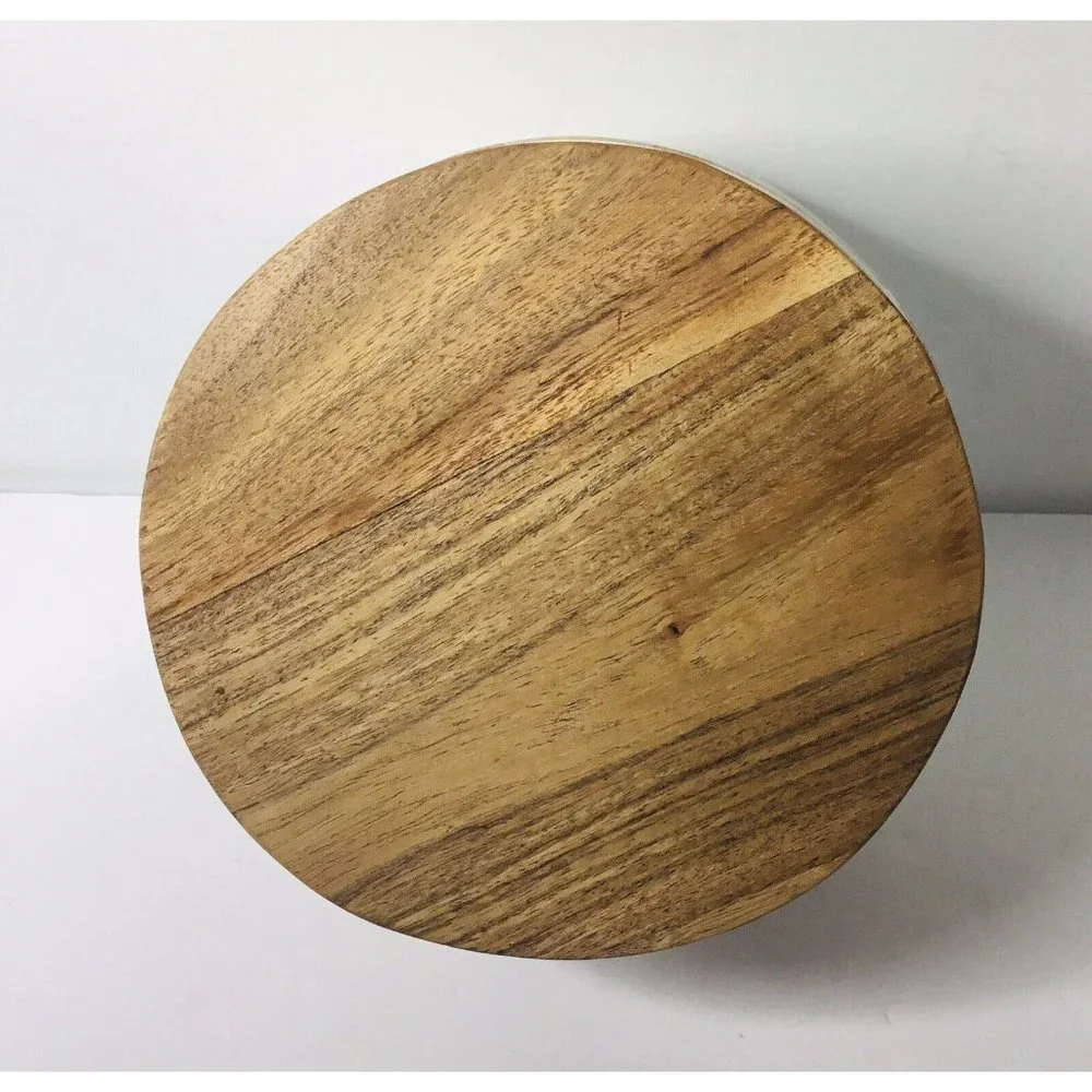 Trees Christmas Dog Water Feed Bowl Ceramic on Wood Base 3.5